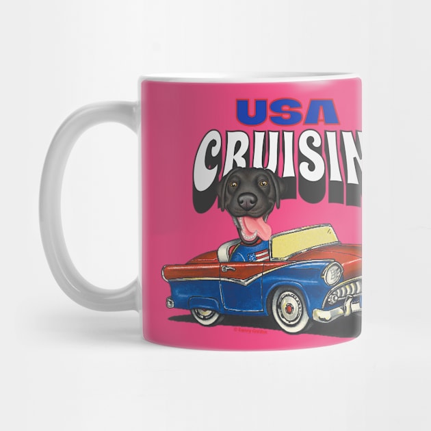 Humorous funny and cute black lab is driving a vintage car through the USA tee by Danny Gordon Art